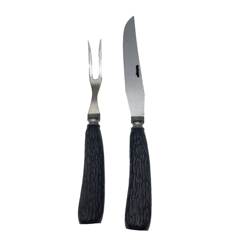 Vintage Cattaraugus Carving Knife Fork Serving Set Dark Faux Wood Handles YK